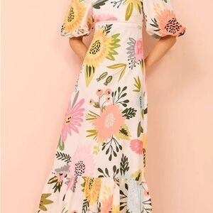 Floral Puff Sleeve Bohemian Maxi Dress NWOT